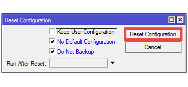 Πως αφαιρούμε το default configuration στο RouterOS