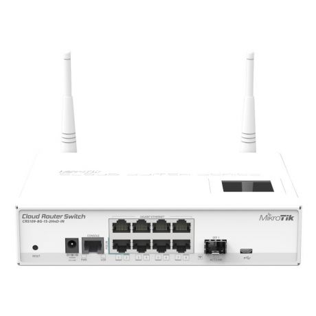 MikroTik Routerboard CRS109-8G-1S-2HnD-IN, 4dBi, 30dBm, 600MHz, 128MB, 2.4GHz, 8xGigabit, SFP, LCD, microUSB, L5