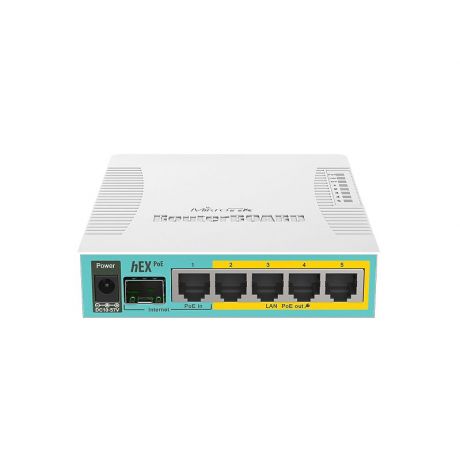 MikroTik Routerboard Hex PoE, RB960PGS, 800MHz, 128MB, 5xGigabit Ethernet, SFP, PoE in-out 802.11at, USB, L4