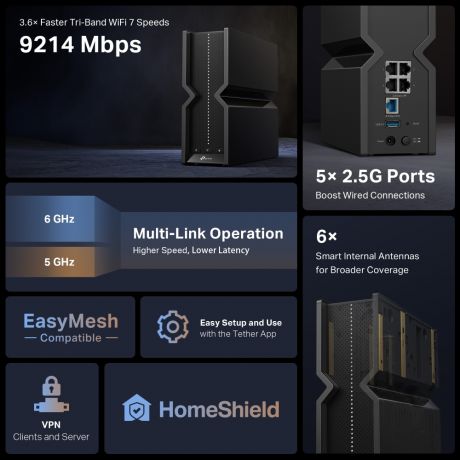 TP-LINK Router  Archer BE550 BE9300 Tri-Band Wi-Fi 7