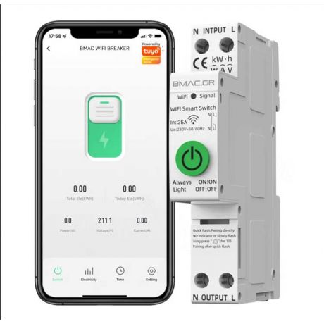 BMAC WiFi Ασφαλειοδιακόπτης 1P 25A με Ένδειξη Κατανάλωσης Ρεύματος και θερμοκρασίας- SW25P1v2