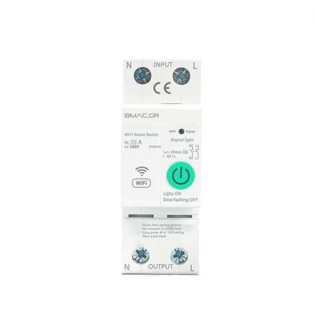 BMAC WiFi Ασφαλειοδιακόπτης ράγας 25Amp με Ένδειξη Κατανάλωσης Ρεύματος και θερμοκρασίας -  BR25AF