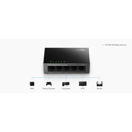 CUDY Switch GS105 5-Port Gigabit Unmanaged Metal