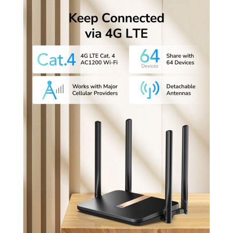 CUDY 4G Router LT500D AC1200  with Detachable Antennas