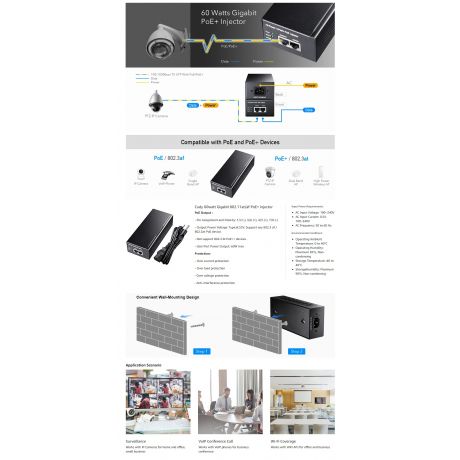CUDY POE++ INJECTOR POE300 60W
