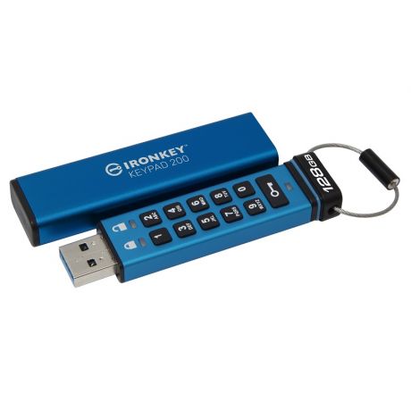KINGSTON USB Stick IronKey Keypad 200 encrypted IKKP200/128GB, USB 3.2 Type A,Blue