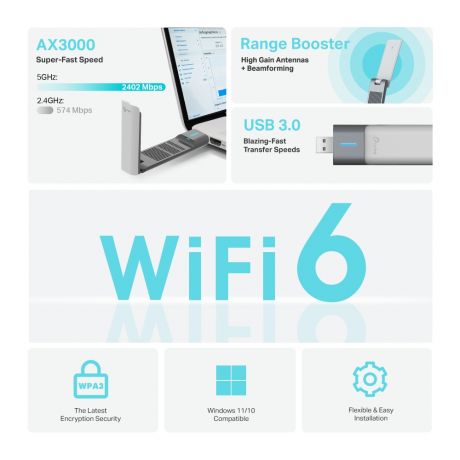 TP-LINK Wi-Fi USB Adapter Archer TX50UH High Gain Wi-Fi 6 AX3000