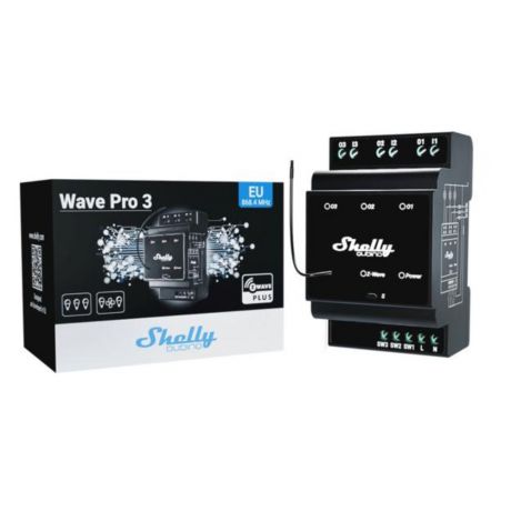 Shelly Qubino Wave PRO 3 smart DIN-rail relay with 3-gang, with Z-Wave EU Long Range