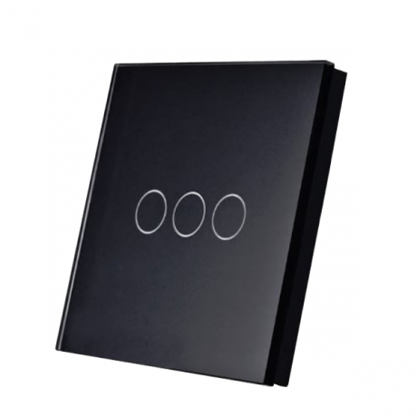 SmartWise wall switch glass touch front panel, black, 3-button