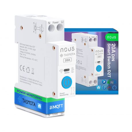 Nous D2T DIN Smart Switch 20A with Tasmota (1 channel, with PM, ESP32)