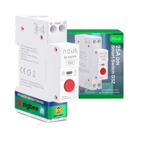 Nous D3Z - DIN-compatile smart Tuya Zigbee relay module, 25A
