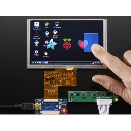HDMI 4 Pi: 5 Display w/Touch and Mini Driver - 800x480 HDMI for Raspberry Pi